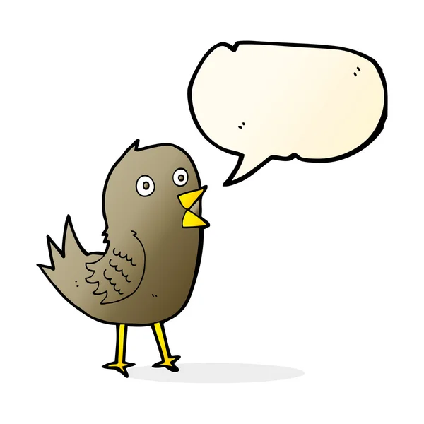 Cartoni animati tweeting uccello con bolla discorso — Vettoriale Stock
