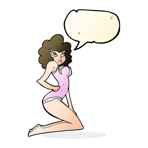 Cartoon pin-up woman with speech bubble — Stock Vector