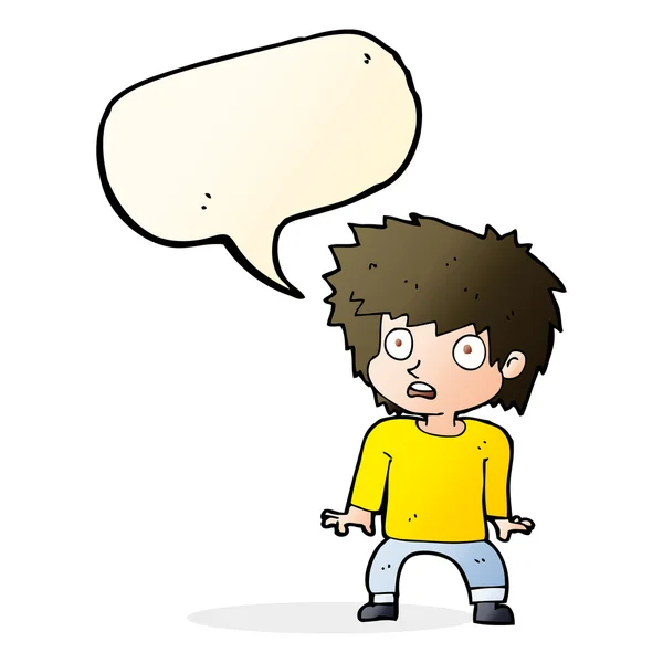 Cartoon bang jongen met spraak zeepbel — Stockvector