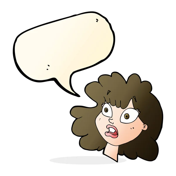 Cartoon geschokt vrouwelijk gezicht met spraakbel — Stockvector