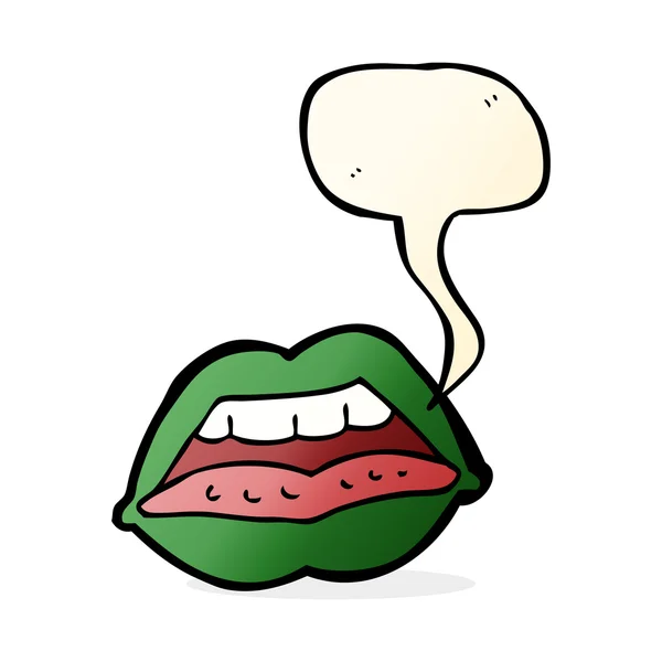 Dibujos animados sexy halloween labios símbolo con burbuja de habla — Vector de stock