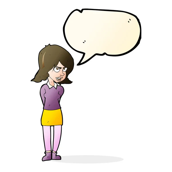 Cartoon annoyed woman with speech bubble — Stock Vector