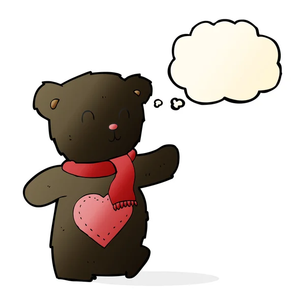 Мультфильм белый плюшевый медведь с любовью сердце с мыслей пузырь — стоковый вектор