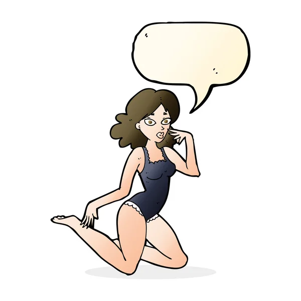 Donna cartone animato in lingerie con bolla discorso — Vettoriale Stock