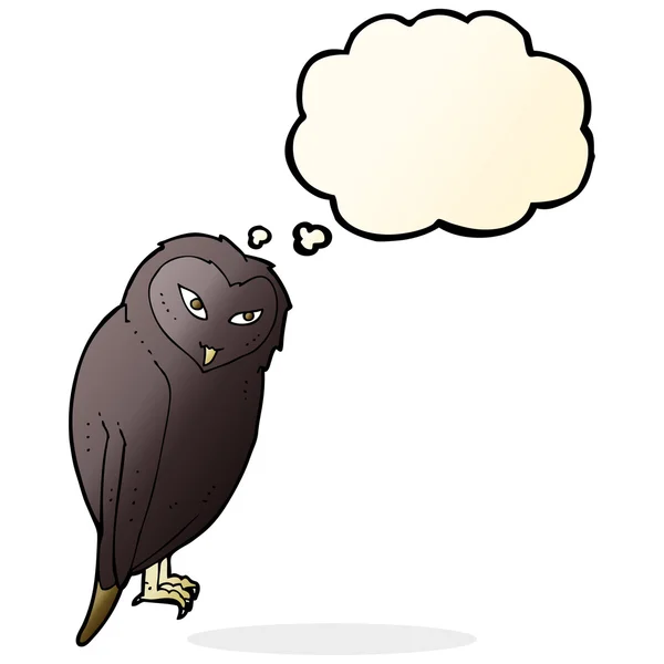 Kreslená sova s myšlenkovou bublinou — Stockový vektor