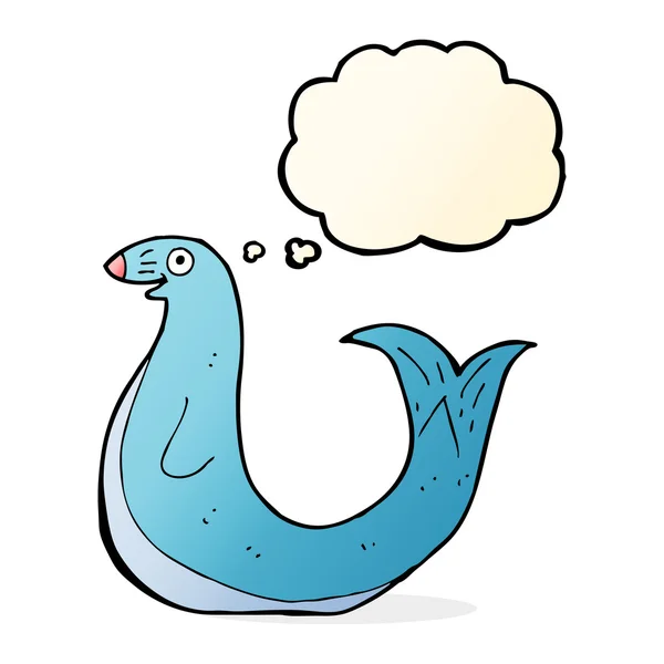 Karikatur glücklicher Robben mit Gedankenblase — Stockvektor