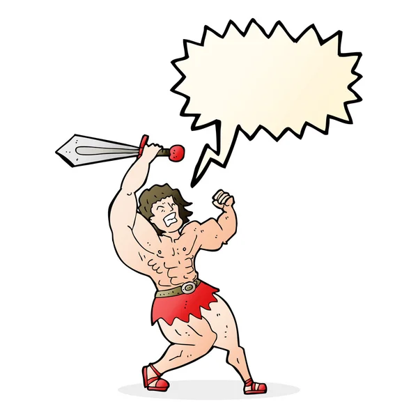 Cartoon barbarian hero with speech bubble — Stock Vector