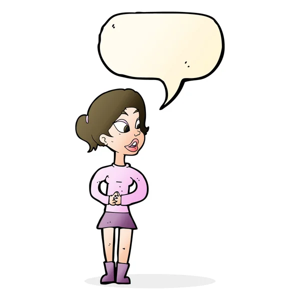 Menina dos desenhos animados falando com bolha de fala — Vetor de Stock