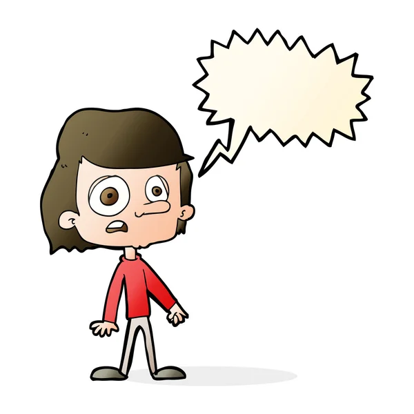 Cartoon worried boy with speech bubble — Stock Vector