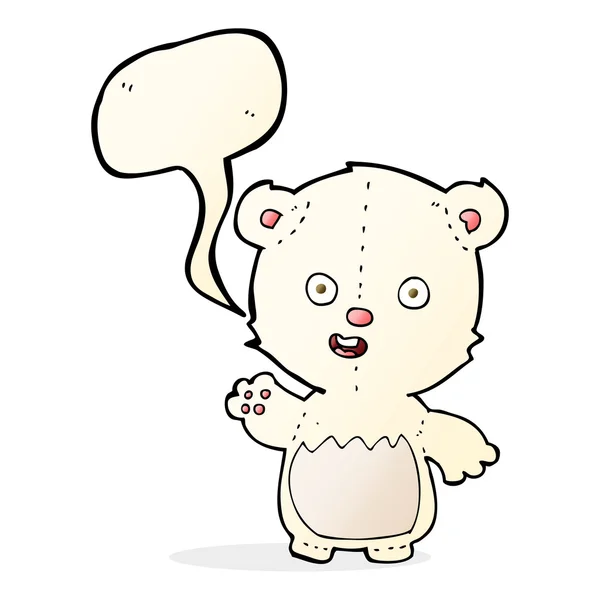 Мультфильм размахивая белым медвежонком с пузырьком речи — стоковый вектор