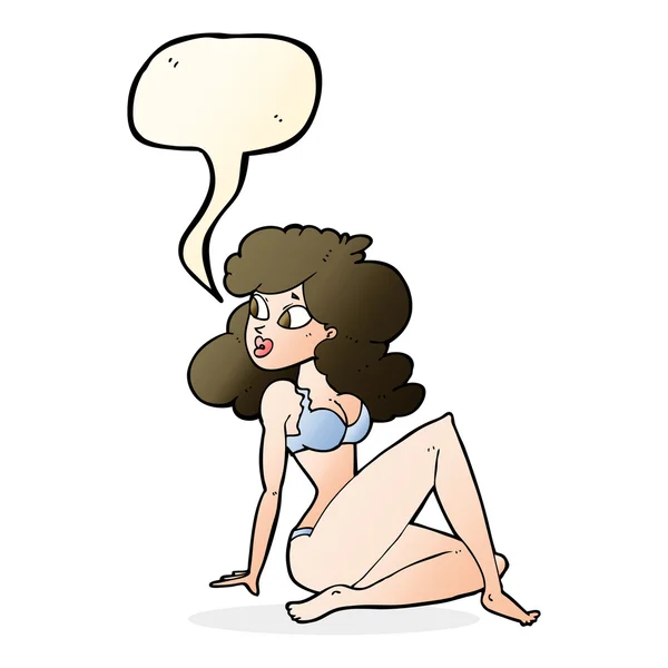 Cartoon sexy vrouw in ondergoed met tekstballon — Stockvector