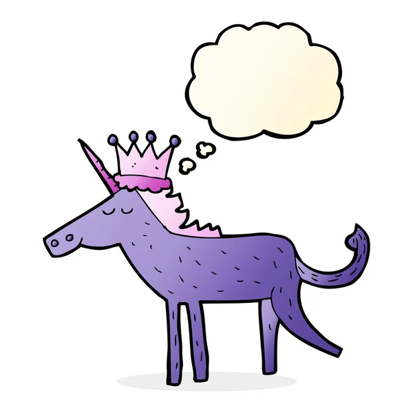Unicorno cartone animato con bolla di pensiero — Vettoriale Stock