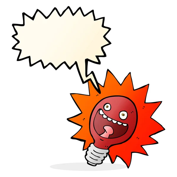 Cartoon rode lightbulb met tekstballon — Stockvector