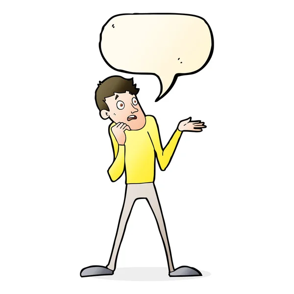 Cartoon nervous man with speech bubble — Stock Vector