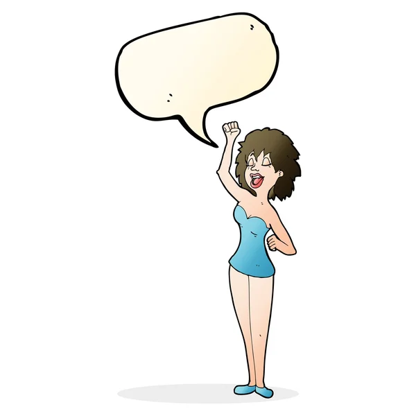 Cartoon dansende vrouw met tekstballon — Stockvector