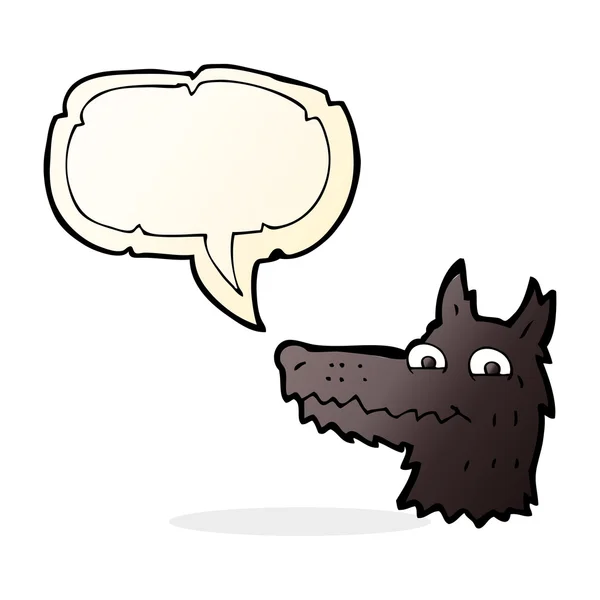 Cartoon-Wolfskopf mit Sprechblase — Stockvektor