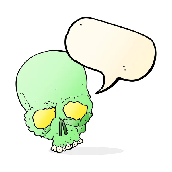 Cartoon spooky old skull with speech bubble — Stock Vector