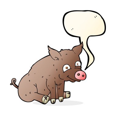 çizgi film mutlu domuz konuşma balonu ile