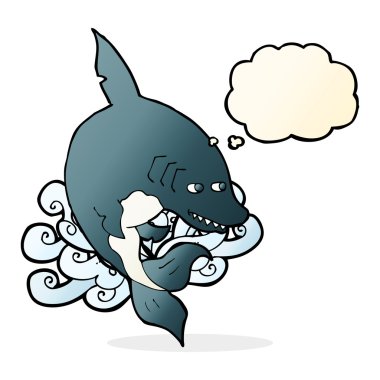 Düşünce baloncuklu komik köpek balığı.