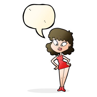 Kalçasında konuşma balonu olan çizgi filmdeki kadın.