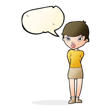 çizgi film utangaç kadın konuşma balonu ile