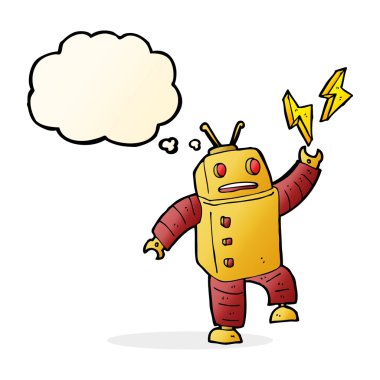 Düşünce baloncuklu çizgi film robotu