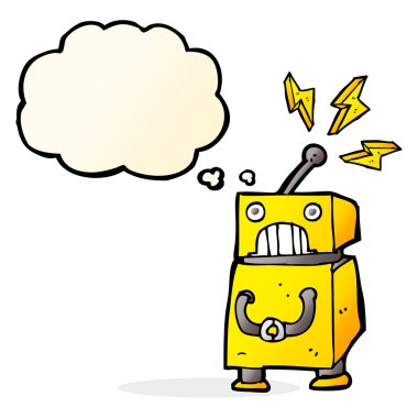 Küçük robot düşünce balonu ile çizgi film