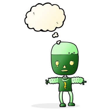 Düşünce baloncuklu çizgi film robotu
