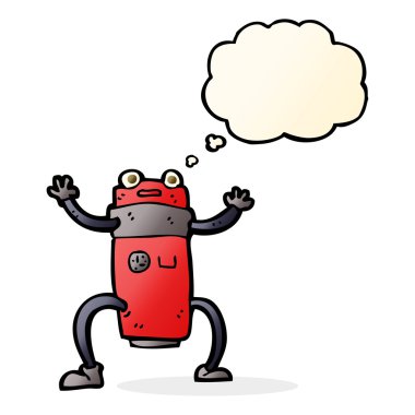 Düşünce baloncuklu çizgi film robotu