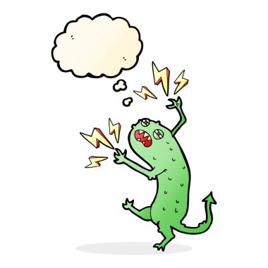 Düşünce baloncuklu küçük canavar.