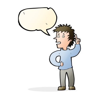 Konuşma baloncuğu fikri olan çizgi film çocuğu.