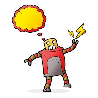 Düşünce baloncuklu çizgi film robotu