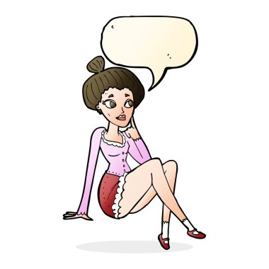 çizgi film çekici kadın oturma düşünce ile konuşma balonu