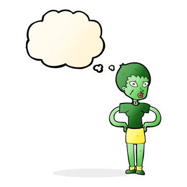 Düşünce baloncuklu cadılar bayramı kızı