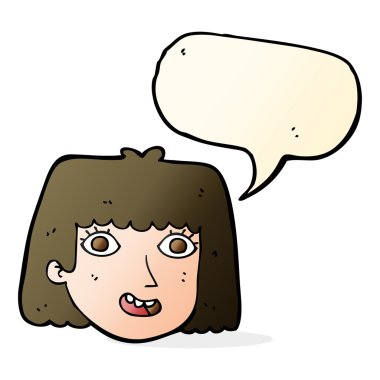 çizgi film mutlu kadın yüzü ile konuşma kabarcığı