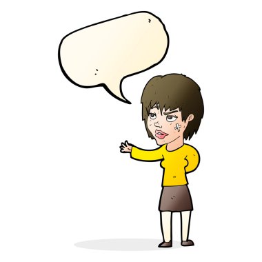 yapıştırma alçı yüz konuşma balonu ile kadınla çizgi film