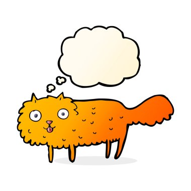 Düşünce baloncuklu tüylü kedi çizgi filmi