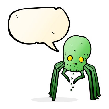 Konuşma baloncuklu garip kafatası örümceği.