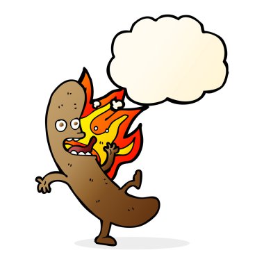 Deli çizgi film sosis düşünce balonu ile