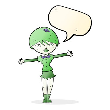 Konuşma baloncuğu olan vampir kız.