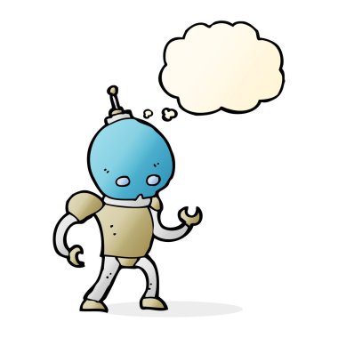 Düşünce baloncuklu uzaylı robot.