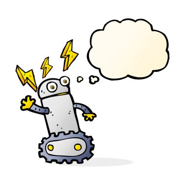 Düşünce baloncuklu çizgi film robotu