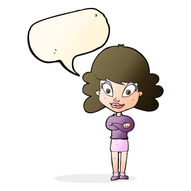 karikatür mutlu kadın konuşma balonu ile katlanmış silah ile