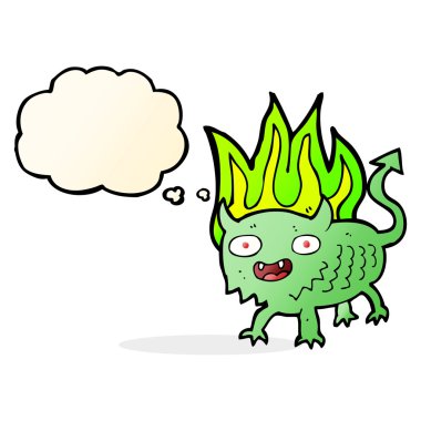 Düşünce baloncuğu olan küçük bir şeytan.