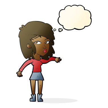 serin düşünce balonu ile oynarken çizgi film kadın