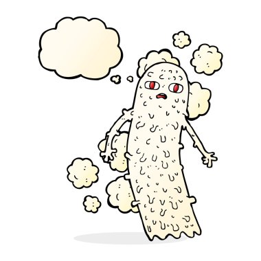 Düşünce baloncuklu hayaletli karikatür.