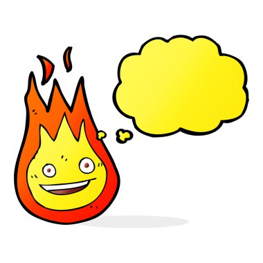 Düşünce baloncuklu çizgi film dostu ateş topu