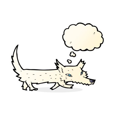 Düşünce baloncuğu olan küçük kurt.