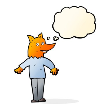 karikatür mutlu fox adam düşünce balonu ile