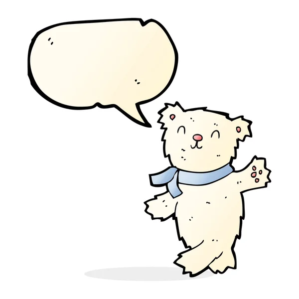 Dibujos animados ondeando oso polar de peluche con burbuja de habla — Vector de stock